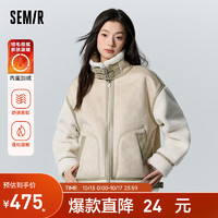 森马（Semir）森马外套女仿麂皮仿羊羔毛拼接2023冬宽松夹克潮酷 白色调00311 150/76A/XS