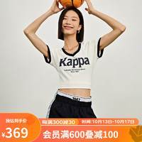 卡帕（Kappa）复古运动短袖2023女夏短款显瘦T恤字母印花休闲半袖K0D62TD09 韩国白-012 S