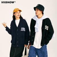 ViiSHOW 毛衣男秋季新款Cityboy日系数字刺绣潮牌宽松情侣针织开衫