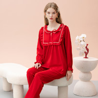 manza 玛伦萨 睡衣女秋季长袖中国红23新款复古家居服套装女