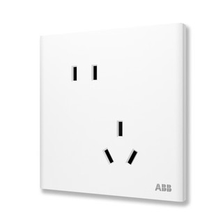 ABB 开关插座面板 轩璞系列白色 10A错位斜五孔USB充电 电源插座 五孔插座