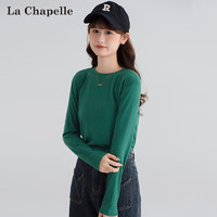 La Chapelle 长袖t恤女2023年秋季新款韩系修身内搭纯色圆领打底衫女