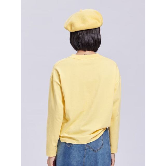 bossini 堡狮龙 女装针织休闲衫潮趣宽松纯棉圆领卫衣 070黄色 L