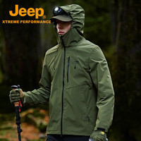 Jeep冬冲锋衣男户外登山服运动防风保暖上衣连帽外套男 军绿 S