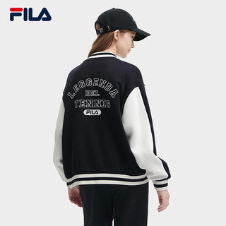 FILA 斐乐 女士针织长袖外套时尚撞色宽松棒球服 传奇蓝-NV 165/84A/M