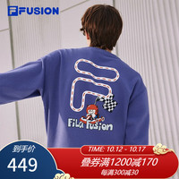 FILAFUSION斐乐潮牌款针织加绒卫衣男女装时尚套头衫 乐迪蓝-BU 165/88A/S