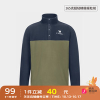 骆驼 CAMEL摇粒绒卫衣男冬保暖半开立领外套加厚绒面休闲外套 黑夜蓝/深榄绿，男 XL