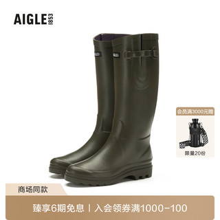 AIGLE 艾高 2023秋新品户外舒适Aiglentine高帮胶靴女士雨靴靴子 卡其绿 NC251 37