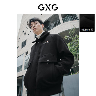 GXG 男装21年冬季新款男士黑色可脱卸羊羔领短大衣轻商务 黑色 165/S