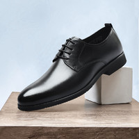 皮尔·卡丹 一片式版面设计真皮鞋头层牛皮鞋系带德比鞋商务鞋男鞋