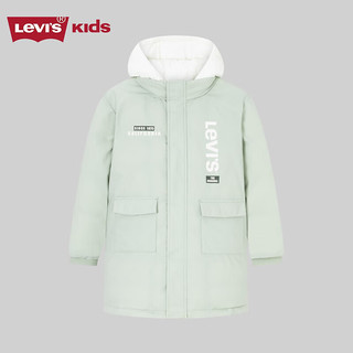 Levi's  李维斯童装男女童长款羽绒服三防面料连帽儿童上衣 鼠尾草绿 110/52