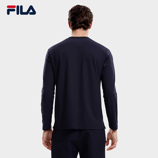 斐乐（FILA） 男子针织长袖T恤基础简约通勤长袖上衣 传奇蓝-NV 180/100A/XL