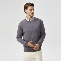 暇步士 休闲简约圆领羊毛混纺绣花毛衫男式针织衫