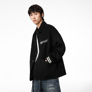 杰克·琼斯（JACK&JONES）2023冬潮流休闲廓形翻领毛呢字母刺绣夹克外套毛呢大衣223427007 黑色E40 165/88A/XS