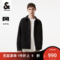 杰克·琼斯（JACK&JONES）男士舒适时尚百搭羊毛外套毛呢大衣男士223427025 黑色E40 165/88A/XS