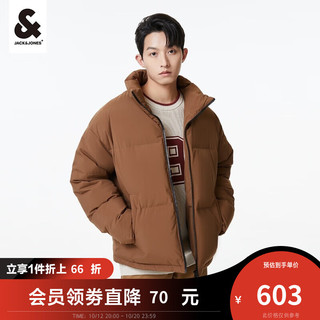 杰克·琼斯（JACK&JONES）冬季男装潮流面包服鸭绒羽绒服百搭简约宽松防风立领保暖外套男 深棕色-E10 170/92A/S