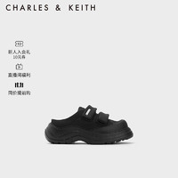CHARLES&KEITH23冬季潮流厚底魔术贴穆勒鞋女CK1-70900491 BLACK TEXTURED黑色纹理 37