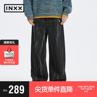 英克斯（inxx）Standby 潮水波纹牛仔裤宽松大直筒裤XMD4221570 黑色 M