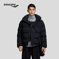 Saucony索康尼羽绒服男款一件多穿23年冬季长款白鸭绒羽绒服上衣 黑色 L