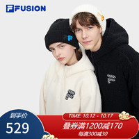 FILAFUSION斐乐潮牌卫衣男女装仿羊羔绒保暖连帽套头上衣 麦乳色-BG 160/84A/XS