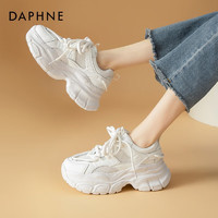 达芙妮（DAPHNE）厚底老爹鞋女季轻便增高网面透气运动休闲鞋子潮酷百搭 白色 37