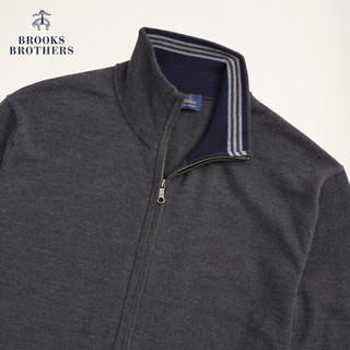 布克兄弟（BrooksBrothers）男士秋新绵羊毛半高领拉链薄款针织开衫 0006-木炭色 XL