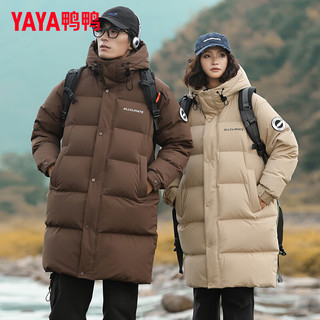 鸭鸭（YAYA）羽绒服中长款冬季时尚户外休闲连帽男女同款外套HG 咖啡色 180/96A（XL）