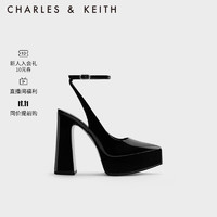 CHARLES&KEITH时尚包头粗高跟芭比鞋凉鞋女CK1-60361483 Black Patent黑色 34