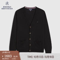 布克兄弟（BrooksBrothers） 男士新绵羊毛纯色V领开衫毛衣 0004-黑色 XS