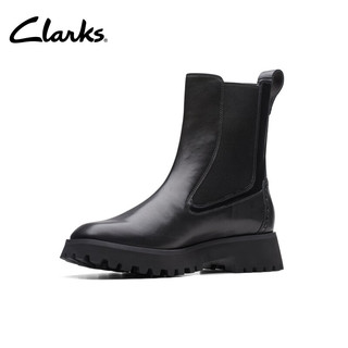 Clarks 其乐 潮思系列秋冬女鞋经典复古英伦风粗跟切尔西靴中筒短靴高帮 黑色 261747084 40