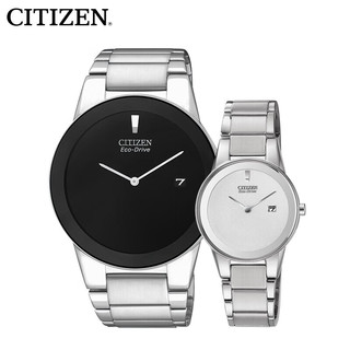 西铁城（CITIZEN）简约休闲钢带光动能男女对表AU1060 GA1050-51A