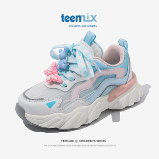 天美意（TEENMIX）天美意女童老爹鞋秋季时尚儿童运动鞋软底大童跑步鞋子 蓝色 31码