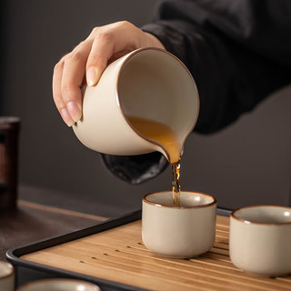 瓷牌茗茶具（cipaiming teaset）汝窑功夫茶具套装陶瓷家用三才盖碗开片可养提梁茶壶茶杯整套 米黄《御煌茶壶》六杯10件茶罐