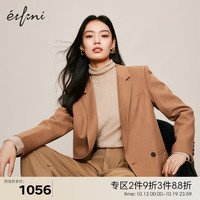 伊芙丽（eifini）伊芙丽双排扣设计感羊毛正肩美拉德西装女2023冬装通勤外套 卡其色 165/88A/L