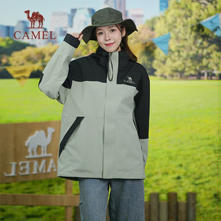 骆驼 CAMEL冲锋衣男冬抓绒三合一户外暴雨级防水登山服女 苍绿色/黑，男女款，女拍小1码 S