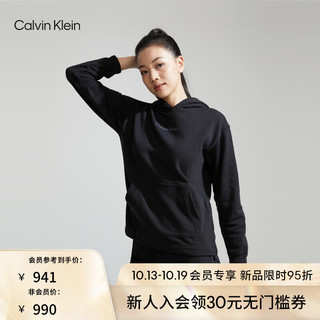 Calvin Klein运动女士简约字母吸湿跑步宽松落肩连帽卫衣4WS3W300 001-太空黑 XS