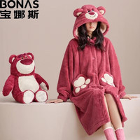 BONAS 宝娜斯 红色草莓熊 法兰绒睡袍