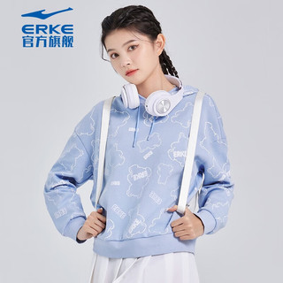 ERKE 鸿星尔克 卫衣女秋季连帽女生套头衫休闲运动上衣 -冰紫色 M