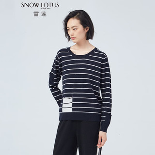 SNOW LOTUS 雪莲 秋冬条纹圆领女套头针织衫羊绒衫女 藏蓝 R315 L(105)