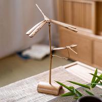平衡竹蜻蜓茶道中式摆件怀旧工艺品茶室复古古风装饰品