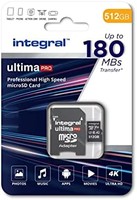 Integral 512GB Micro SD 卡，4K 视频读取速度 180MB/s 和写入速度 150MB/s 高速 Micro SD 存储卡