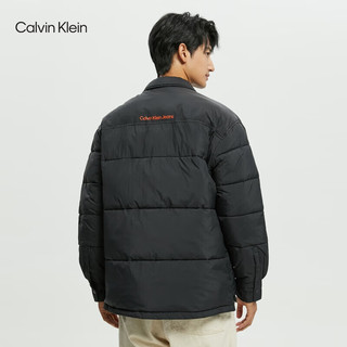 Calvin Klein Jeans秋冬男士通勤印花大口袋按扣翻领棉服外套J322218 BEH-太空黑 XXL