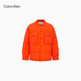 Calvin Klein Jeans秋冬男士通勤印花大口袋按扣翻领棉服外套J322218 S04-桔红色 XL