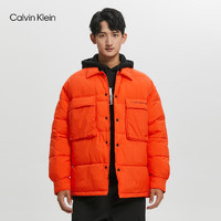 Calvin Klein Jeans秋冬男士通勤印花大口袋按扣翻领棉服外套J322218 S04-桔红色 L