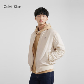 Calvin Klein Jeans男士简约字母印花休闲棒球领棉服外套J324337 ACF-奶白色 L