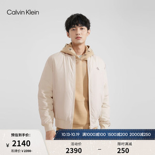 Calvin Klein Jeans男士简约字母印花休闲棒球领棉服外套J324337 ACF-奶白色 L