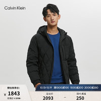 Calvin Klein  Jeans秋冬男士简约贴片菱形格绗缝连帽羽绒服外套J322174 BEH-黑色 XL