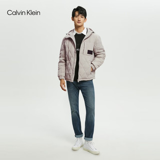 Calvin Klein  Jeans秋冬男士简约贴片菱形格绗缝连帽羽绒服外套J322174 PQY-灰色 XS