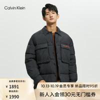 Calvin Klein  Jeans秋冬男士通勤印花大口袋按扣翻领棉服外套J322218 BEH-太空黑 XXL