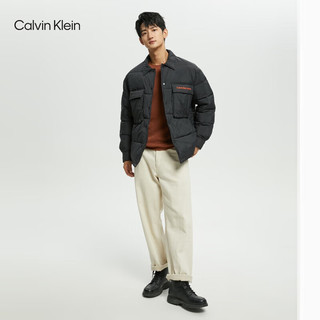 Calvin Klein  Jeans秋冬男士通勤印花大口袋按扣翻领棉服外套J322218 BEH-太空黑 XL